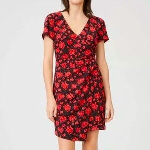 Club Monaco Floral Patterned Red Faux Wrapped Asymmetrical Dress!